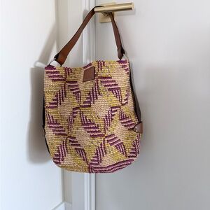 Isabel Marant  Raffia Tote Bag with Purple & Yellow Pattern